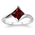 Sterling Silver Princess Cut Gemstone Bypass Promise Garnet Ring for Women | Solitaire, Square Shape 6X6 MM, Bezel Set, Tension Rings for Wedding Engagement Anniversary, Size 3-13