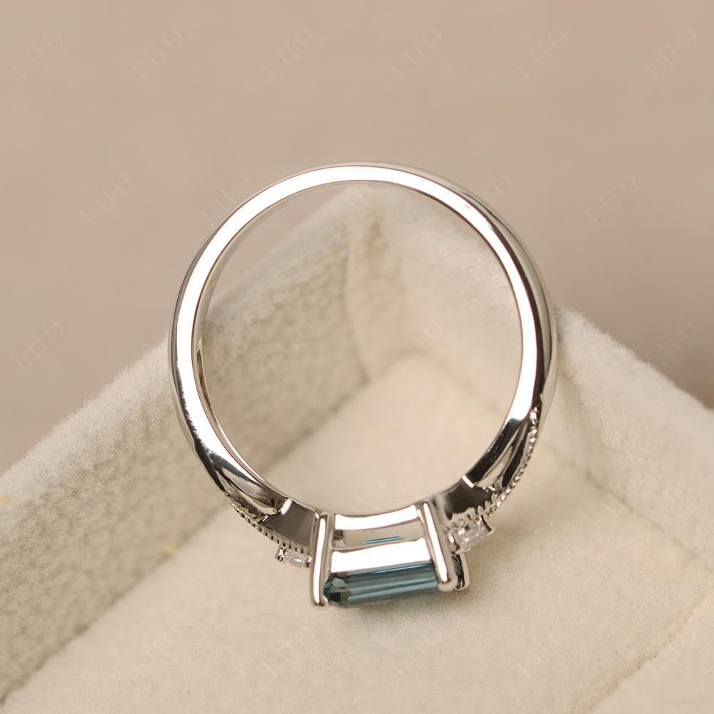 Topgemco East-West London Blue Topaz Ring – Emerald Cut Sterling Silver December Birthstone Ring