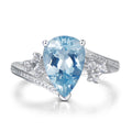 Aquamarine 2CT Pear Cut Engagement Ring 925 Sterling Silver 7x9mm Sky Blue Aquamarine and White Moissanite Ring for Women