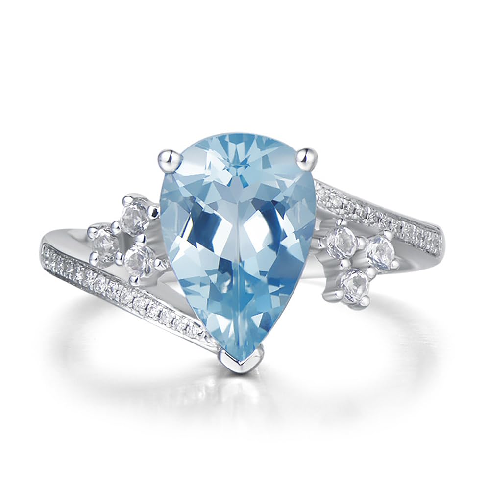 Aquamarine 2CT Pear Cut Engagement Ring 925 Sterling Silver 7x9mm Sky Blue Aquamarine and White Moissanite Ring for Women