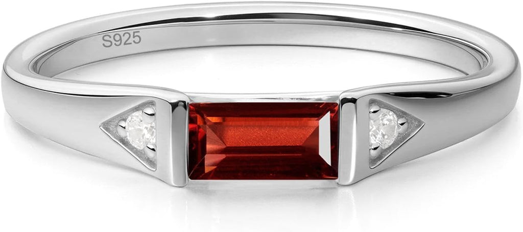 S925 Sterling Silver Baguette Cut East West Ring | Minimalist Wedding Promise Rings for Women, Horizontal 3X6 MM Gemstone, Stackable Band Size 3-13