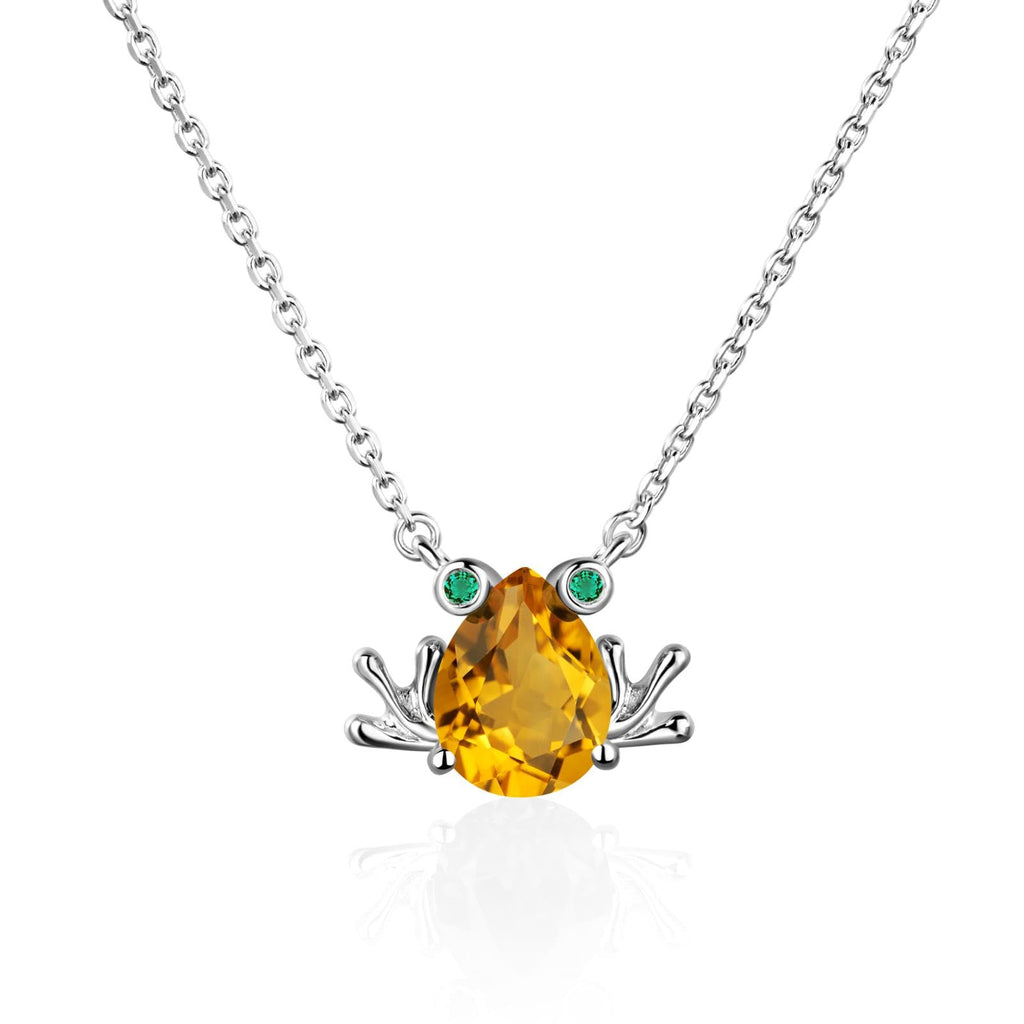 Topgemco Citrine Frog Pendant Necklace – Pear Cut Sterling Silver November Birthstone Necklace