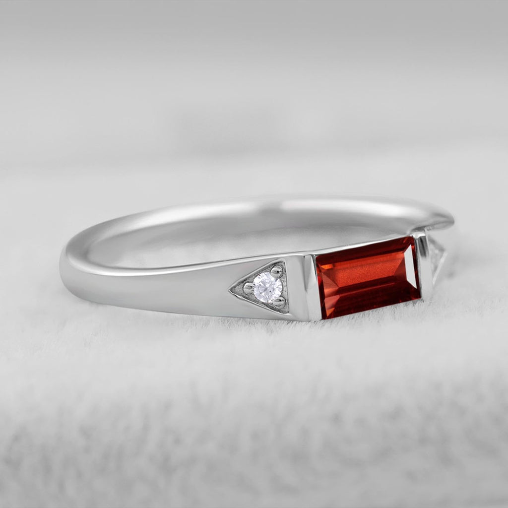 S925 Sterling Silver Baguette Cut East West Ring | Minimalist Wedding Promise Rings for Women, Horizontal 3X6 MM Gemstone, Stackable Band Size 3-13
