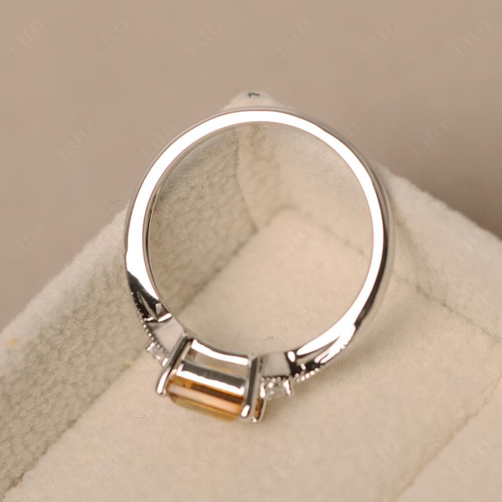 Topgemco Vintage Milgrain Citrine Ring – Emerald Cut East-West Sterling Silver Birthstone Ring