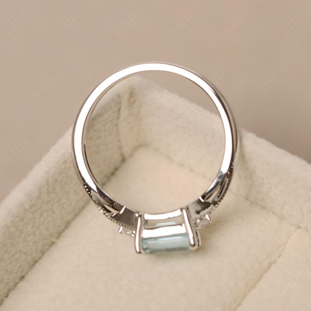 Aquamarine Emerald Cut 7x5mm East West Engagement Ring 925 Sterling Silver for Women Minimalist Solitaire Jewelry Size 3-13