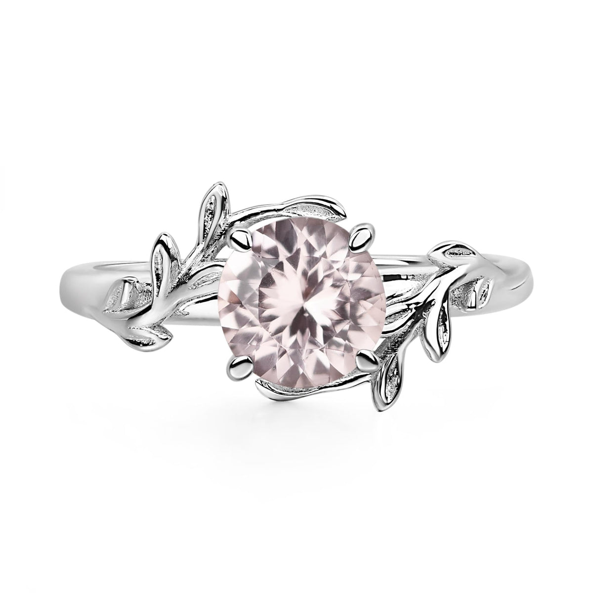 Aquamarine Ring 7MM Round 925 Sterling Silver Leaf Design Engagement Promise Ring for Women Birthday Christmas Valentine Day Jewelry Size 3-13