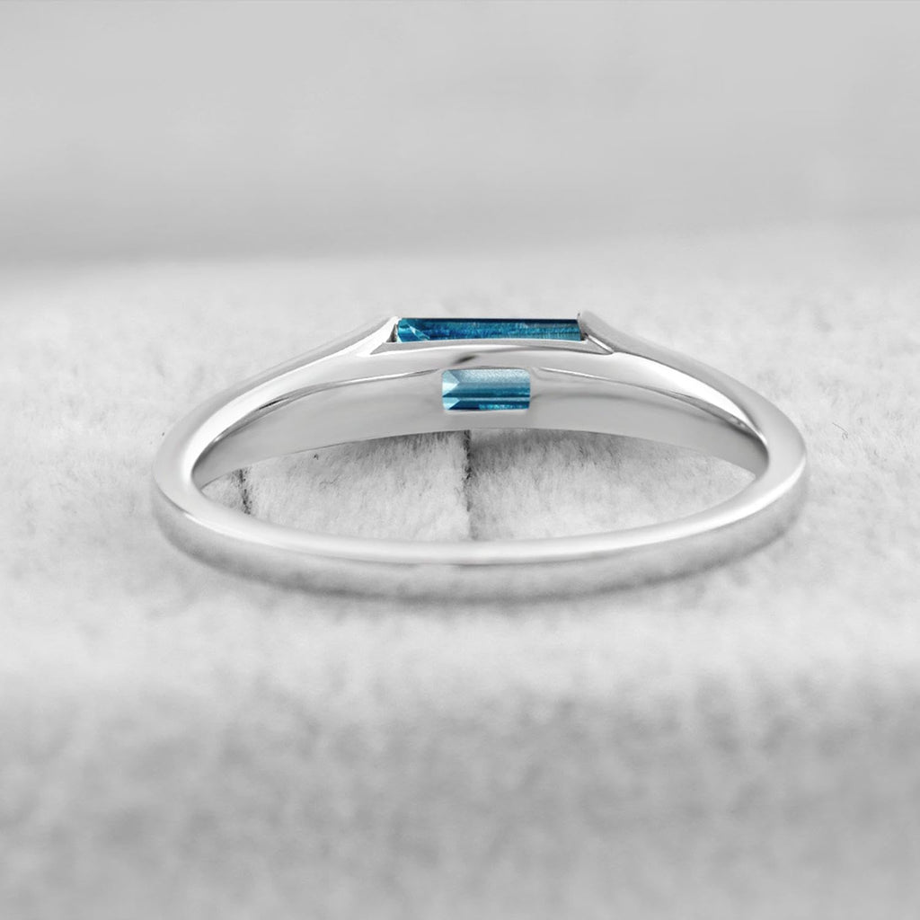 Topgemco Baguette London Blue Topaz East-West Ring – Sterling Silver December Birthstone Stacking Ring