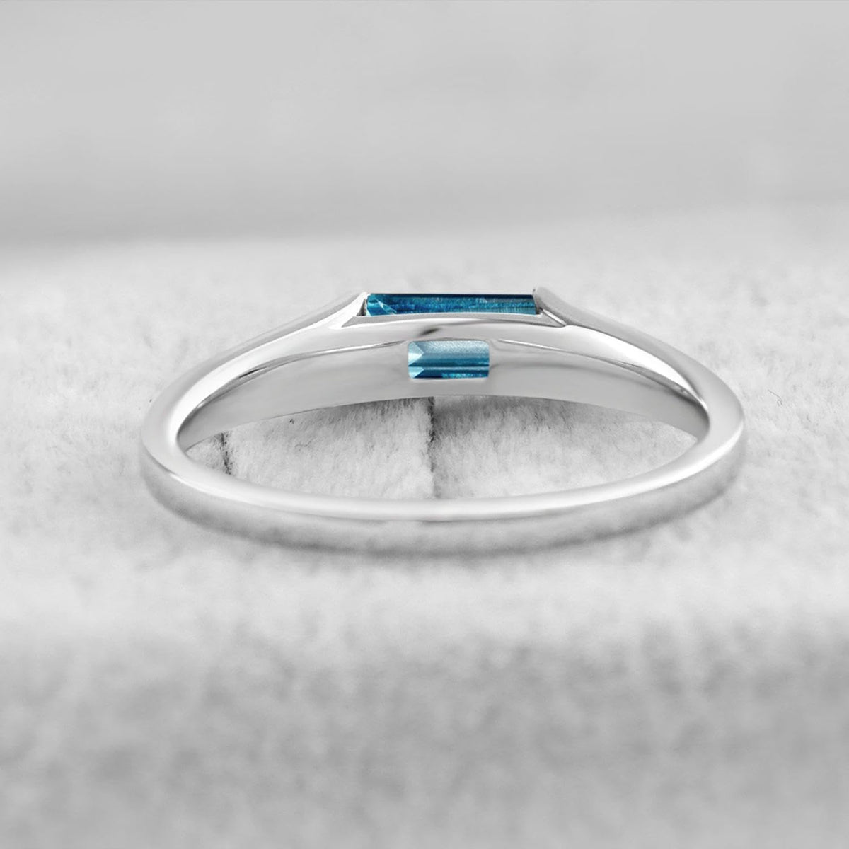 Topgemco Baguette London Blue Topaz East-West Ring – Sterling Silver December Birthstone Stacking Ring