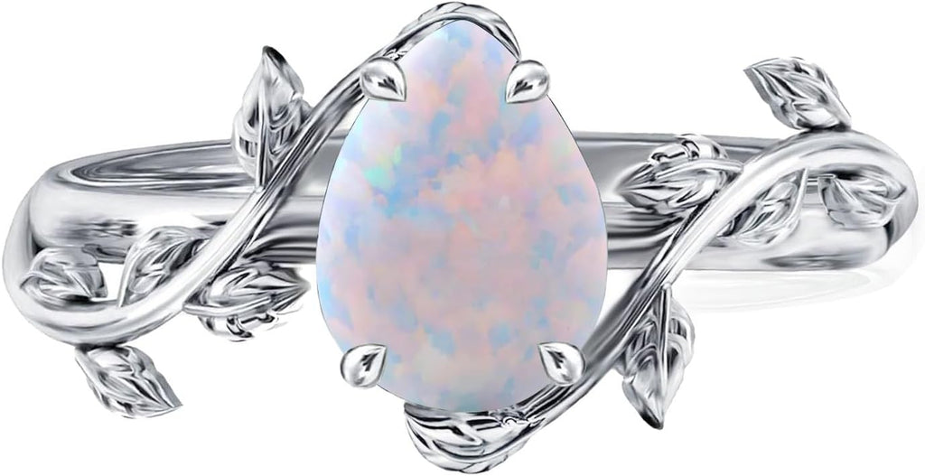 925 Sterling Silver Opal Leaf Promise Ring for Women