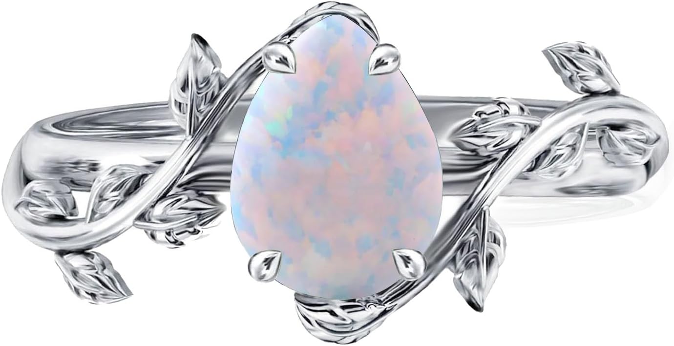 925 Sterling Silver Opal Leaf Promise Ring for Women
