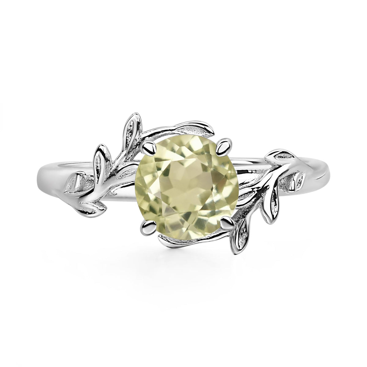 Aquamarine Ring 7MM Round 925 Sterling Silver Leaf Design Engagement Promise Ring for Women Birthday Christmas Valentine Day Jewelry Size 3-13