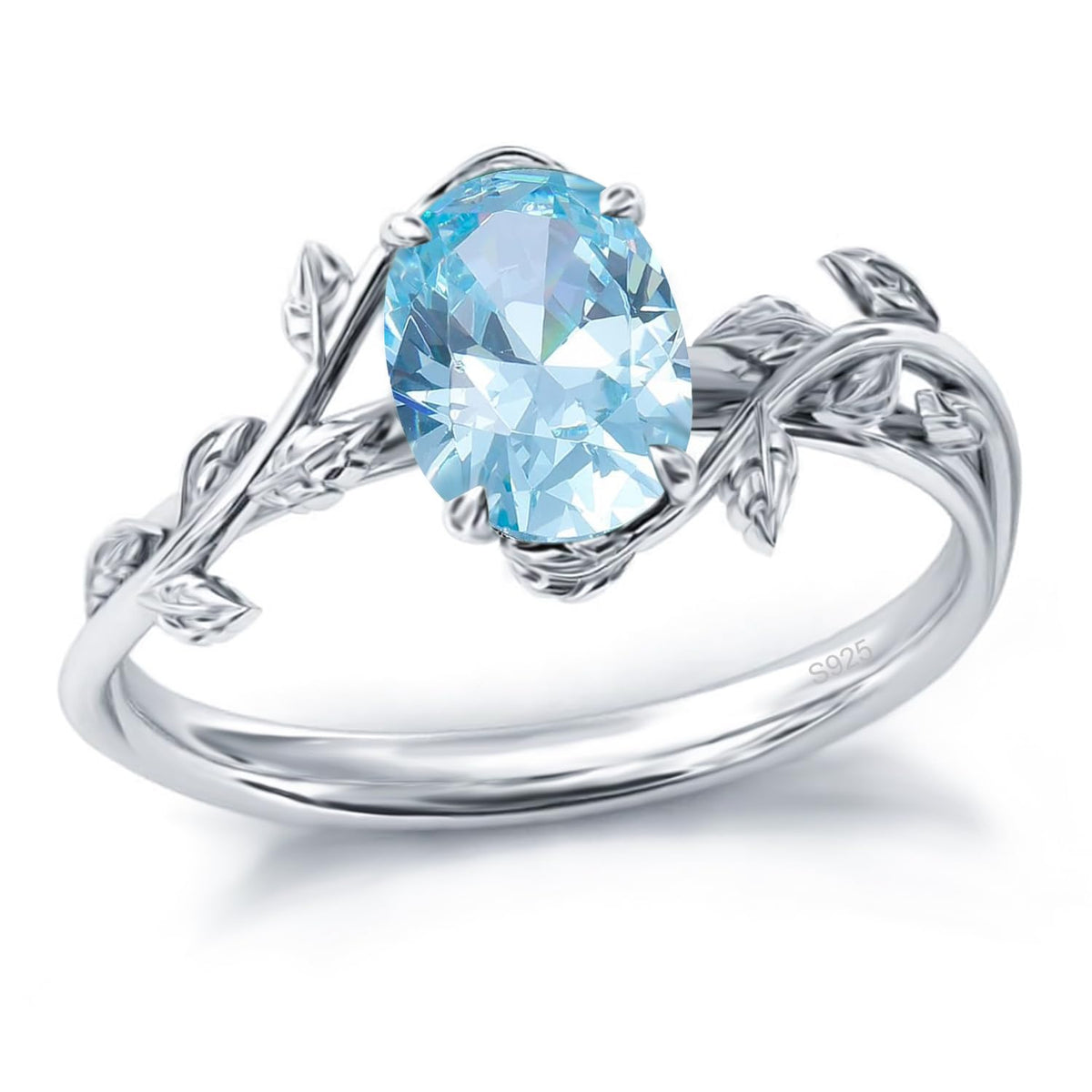 925 Sterling Silver Opal Leaf Promise Ring for Women