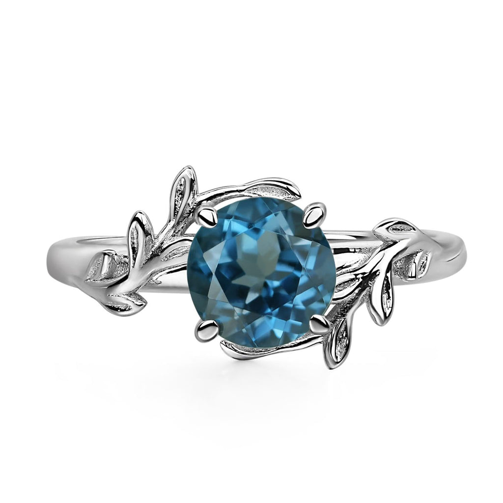 Topgemco London Blue Topaz Leaf Bypass Ring – Round Cut Sterling Silver December Birthstone Ring for Women