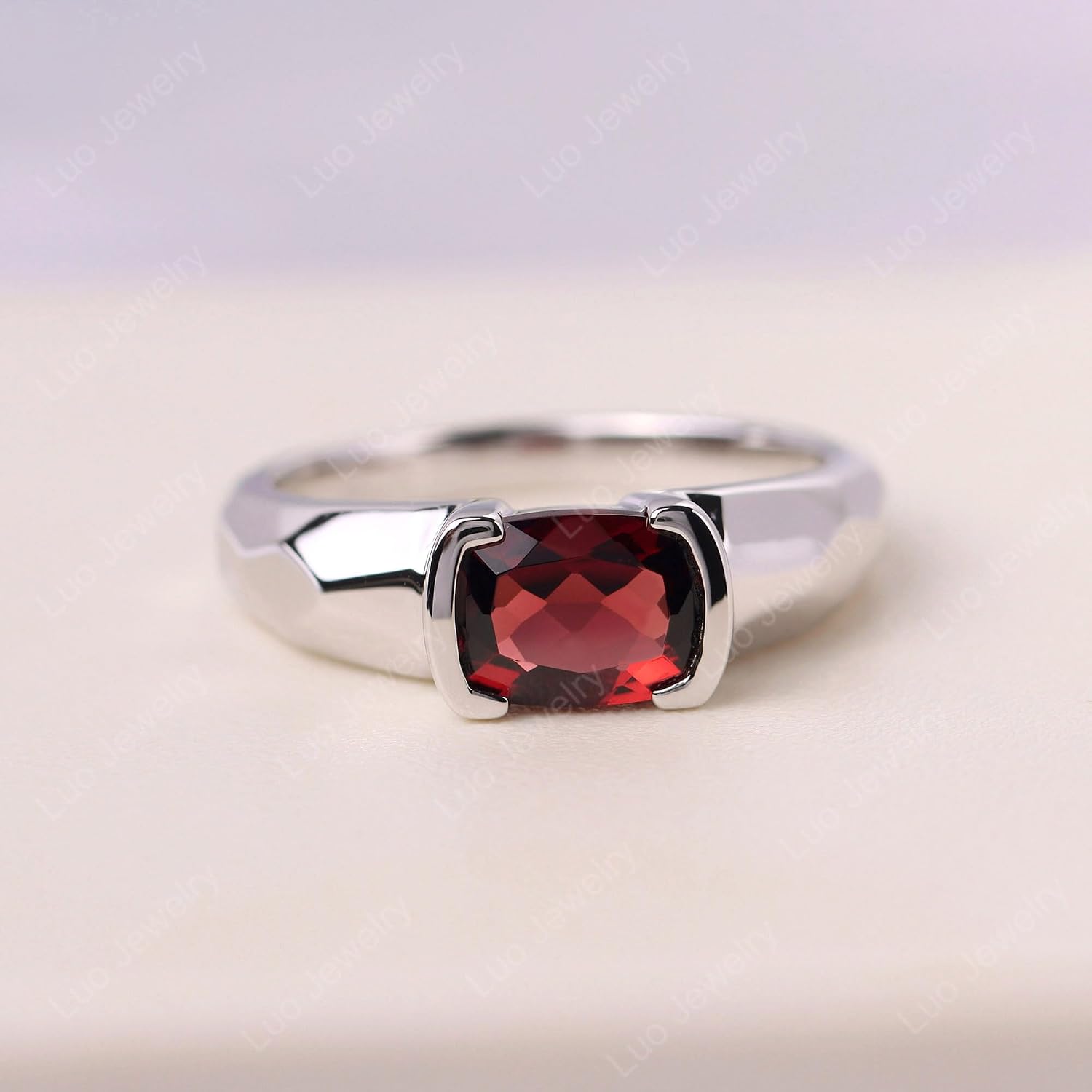 S925 Sterling Silver 8x6mm Cushion Shaped Gemstone Garnet Rings for Women, Engagement Ring Birthstone Jewelry Anniversary Promise for Lady Size 3-13