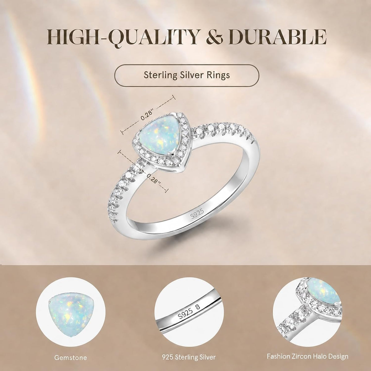 FANCIME Birthstone Ring for Women 925 Sterling Silver Leroy Trinity Gemstone Promise Engagement Ring, Elegant Wedding Jewelry Gift Symbolizing Balance of Love (Size 5-9)