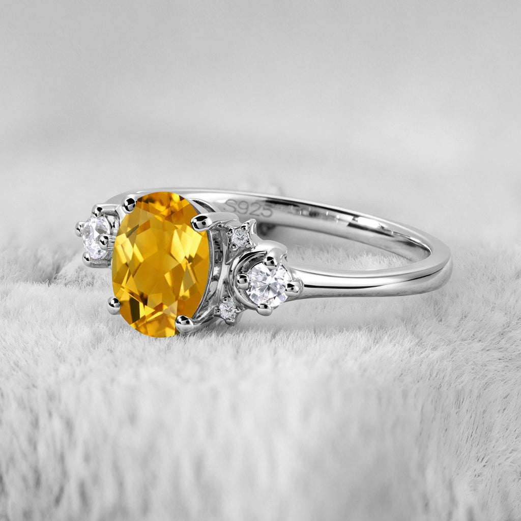 Topgemco Citrine Moon Ring – Oval Cut Sterling Silver November Birthstone Promise Ring