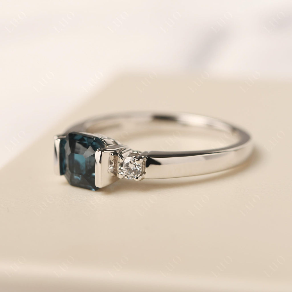 Topgemco Half Bezel London Blue Topaz Promise Ring – Asscher Cut Sterling Silver December Birthstone Ring