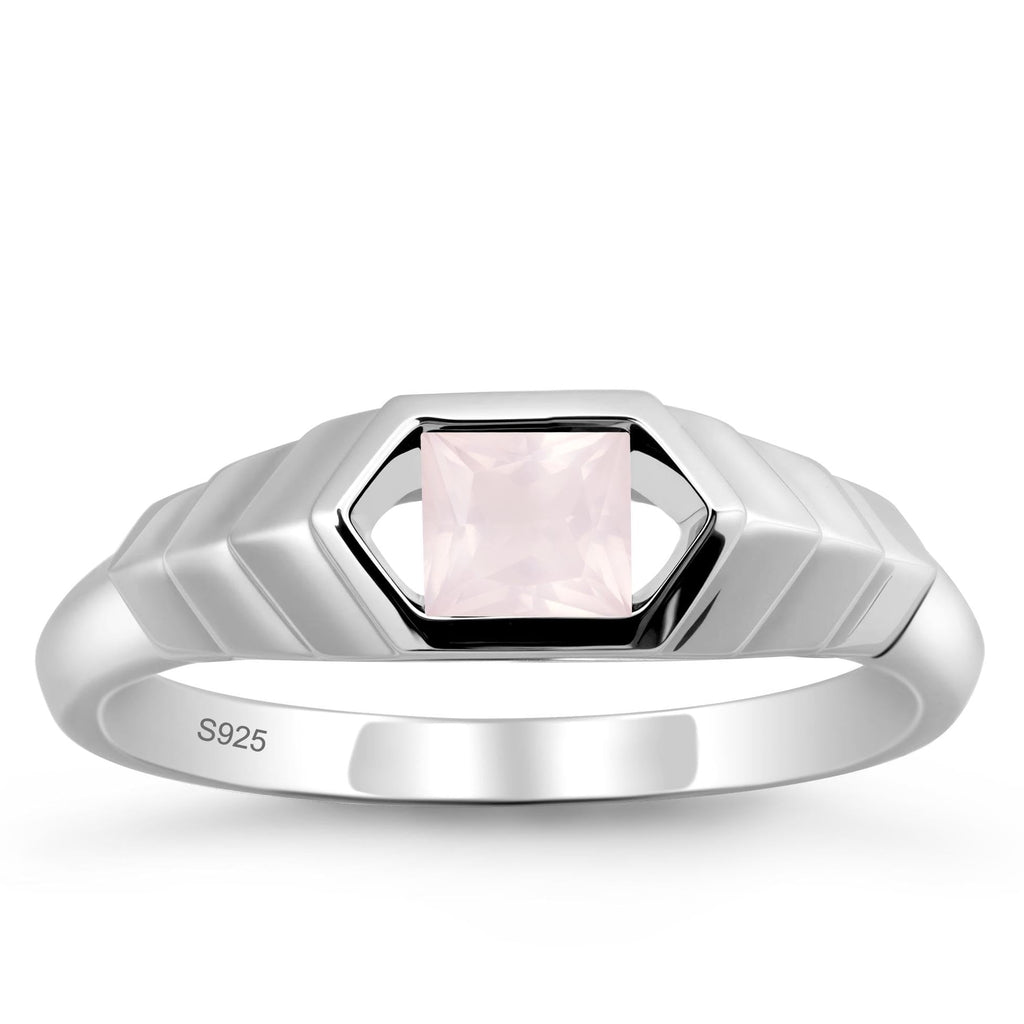 Aquamarine Princess Cut Solitaire Engagement Ring 5x5mm 925 Sterling Silver Unisex Half Bezel Setting Minimalist Geometric Design Anniversary Wedding Promise Ring Size 3-13