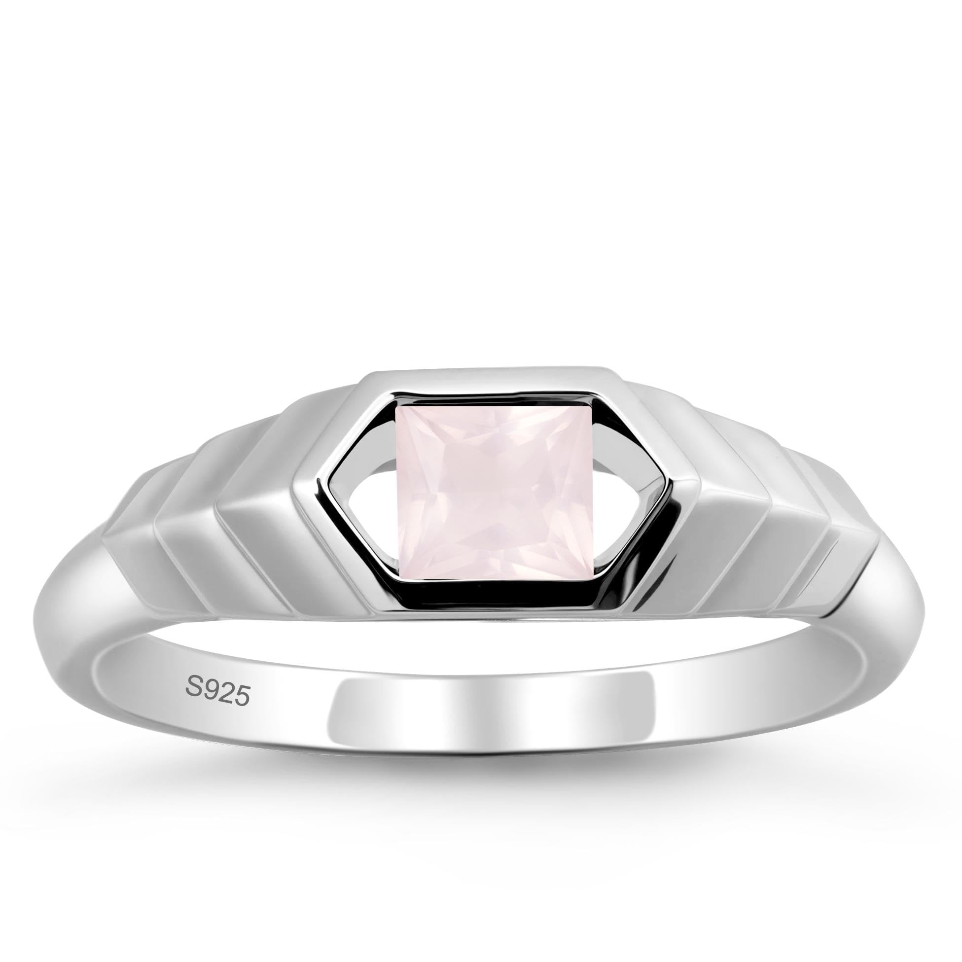 Aquamarine Princess Cut Solitaire Engagement Ring 5x5mm 925 Sterling Silver Unisex Half Bezel Setting Minimalist Geometric Design Anniversary Wedding Promise Ring Size 3-13