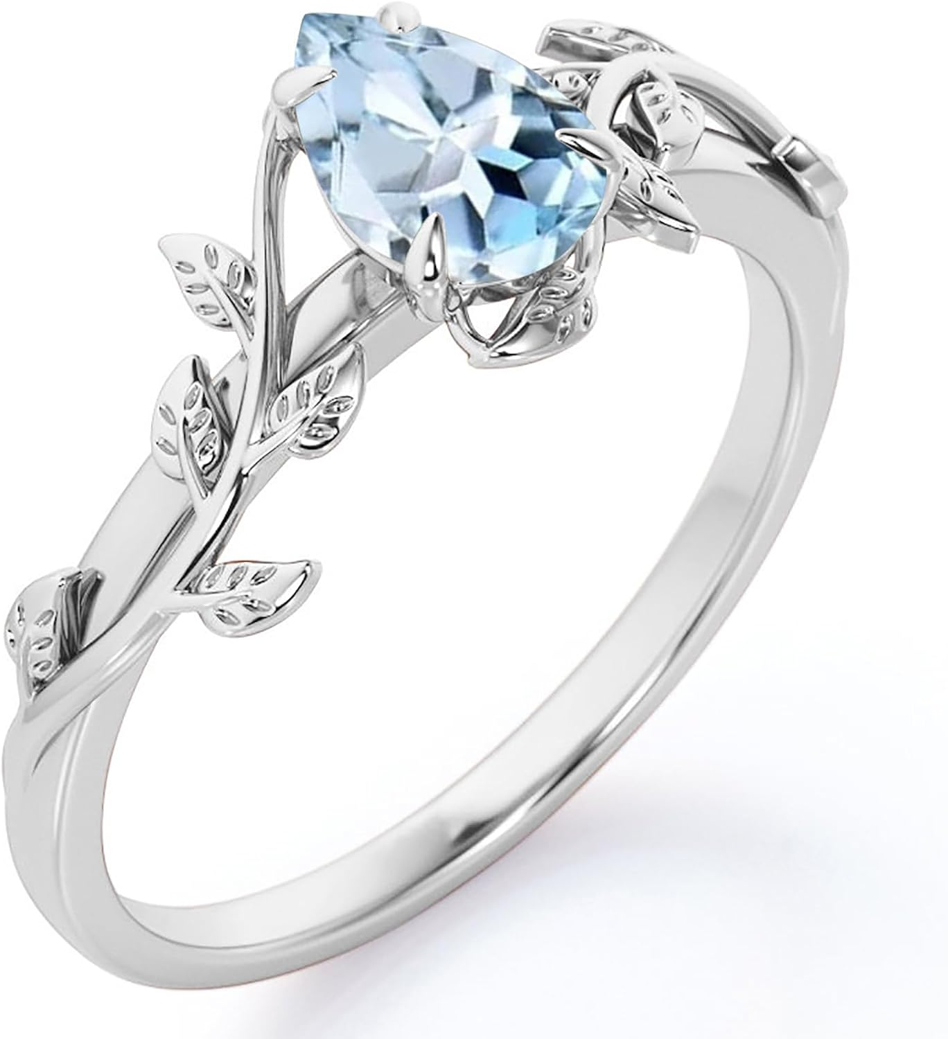 Aquamarine 2CT Pear Cut Leaf Vine Engagement Ring 925 Sterling Silver Vintage Art Deco Wedding Promise Anniversary Ring for Women Size 4-15