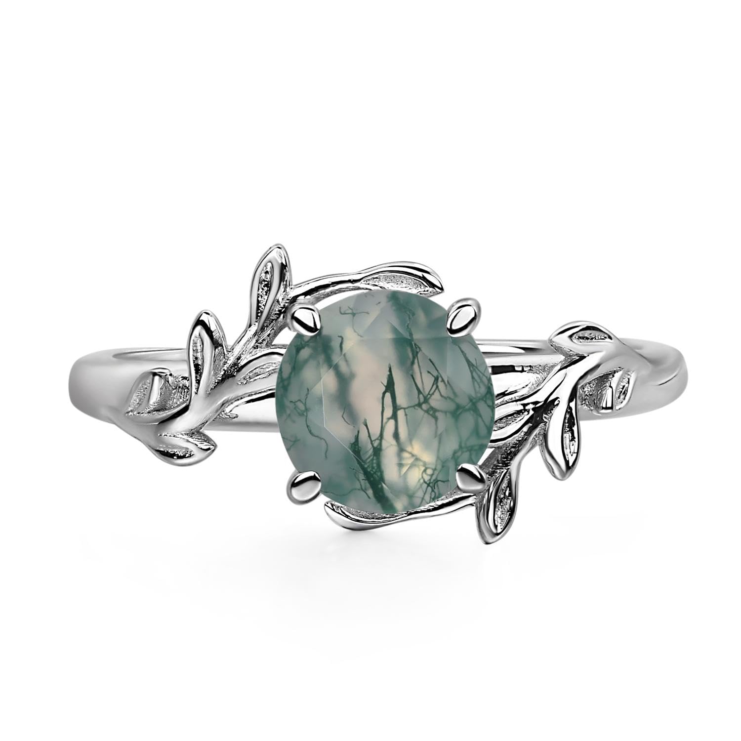 Aquamarine Ring 7MM Round 925 Sterling Silver Leaf Design Engagement Promise Ring for Women Birthday Christmas Valentine Day Jewelry Size 3-13