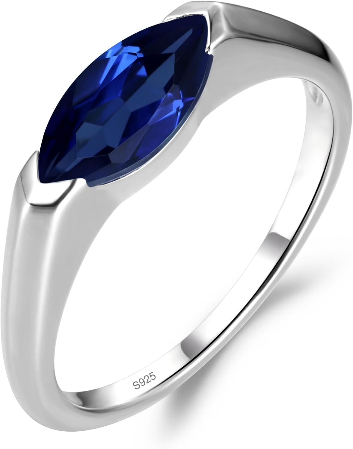 East-West Marquise Lab Sapphire Engagement Ring – 925 Sterling Silver