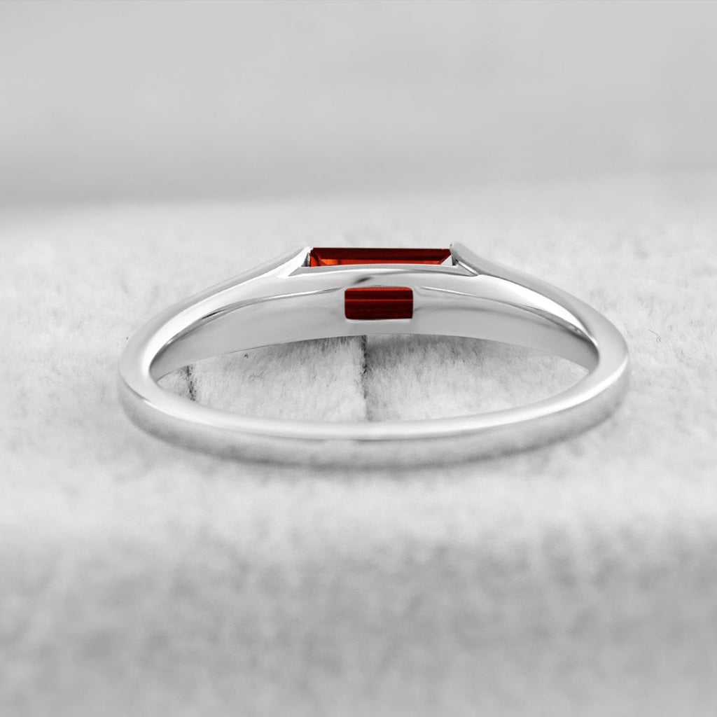 S925 Sterling Silver Baguette Cut East West Ring | Minimalist Wedding Promise Rings for Women, Horizontal 3X6 MM Gemstone, Stackable Band Size 3-13