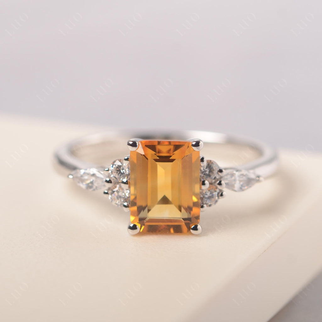 Topgemco Emerald-Cut Citrine Engagement Ring – Halo Sterling Silver November Birthstone Ring