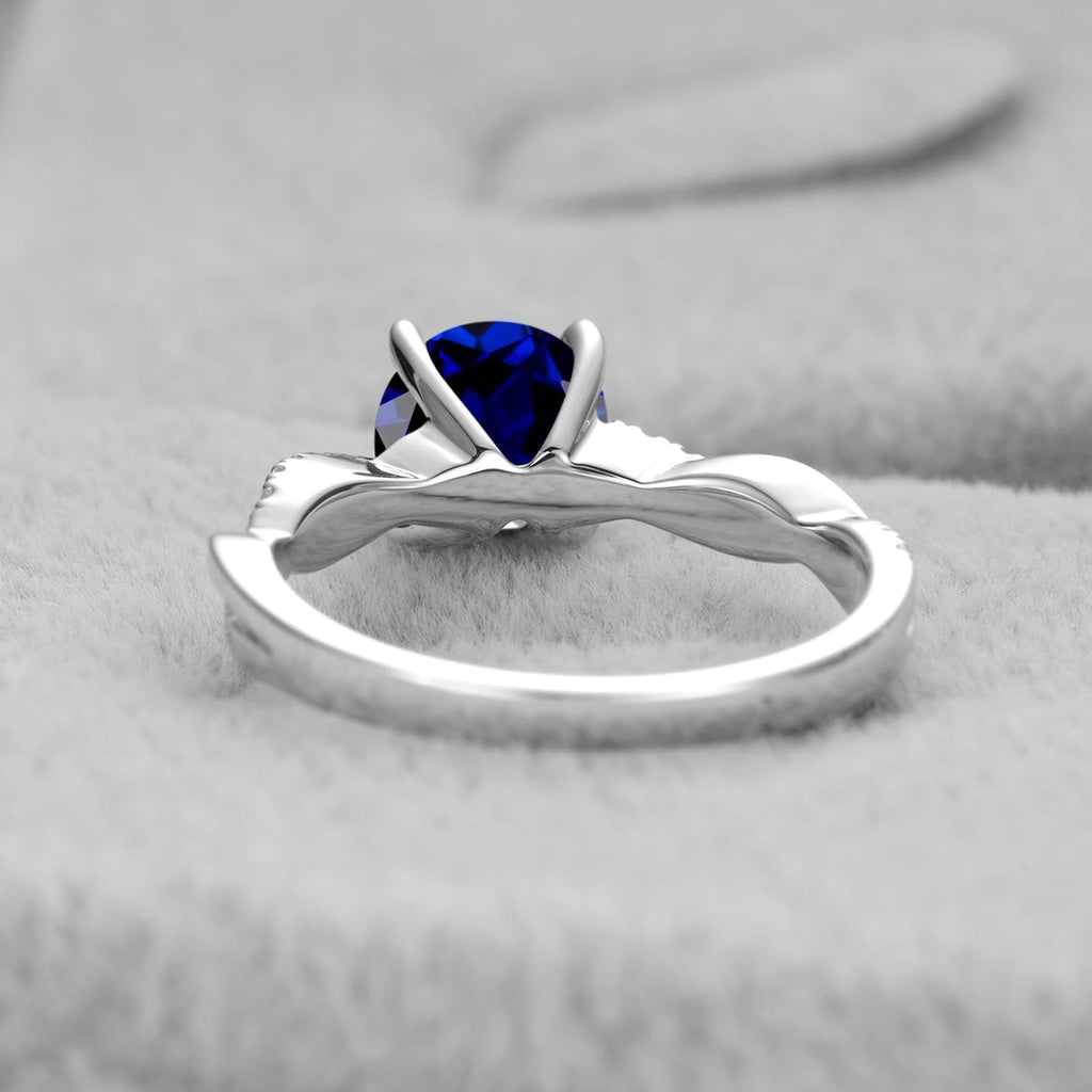 Twisted Infinity Lab Sapphire Ring – 925 Silver, Sizes 3-13