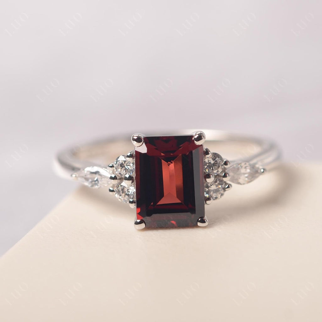 Garnet Engagement Ring for Women, 6x8mm Emerald Cut Baguette Shaped Blue December Birthstone Ring Size 3 to13, Sterling Silver Wedding Rings for Birthstone Anniversary Christmas