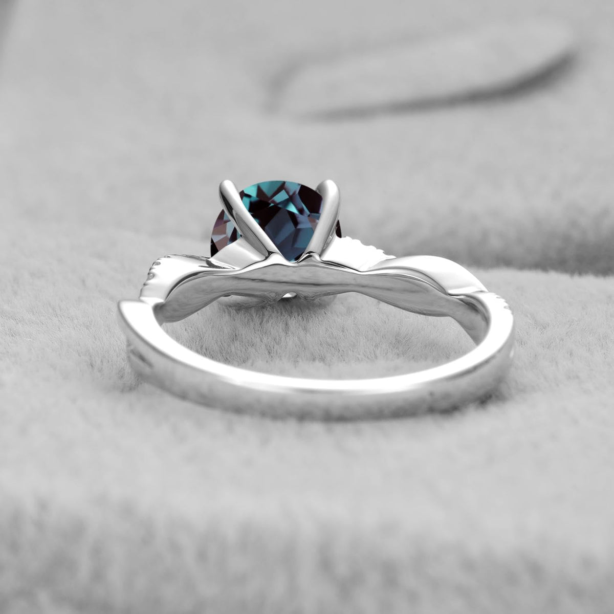 Topgemco Twisted Infinity Ring – Round-Cut Alexandrite in 925 Sterling Silver, Sizes 3–13
