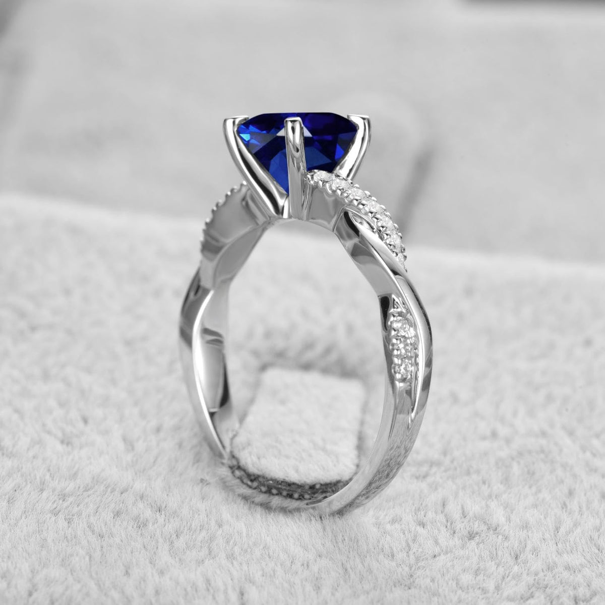 Twisted Infinity Lab Sapphire Ring – 925 Silver, Sizes 3-13