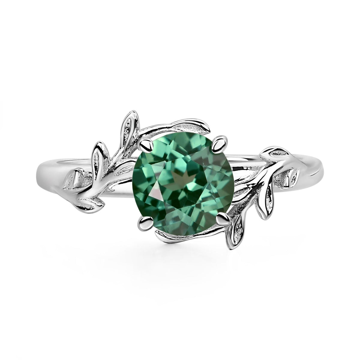Aquamarine Ring 7MM Round 925 Sterling Silver Leaf Design Engagement Promise Ring for Women Birthday Christmas Valentine Day Jewelry Size 3-13