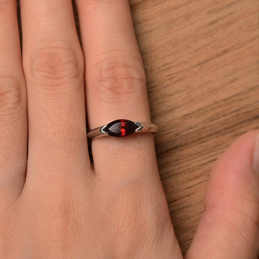 Garnet Simple 925 Sterling Silver Marquise Cut 5x10 MM Gemstone East West Engagement Ring for Women