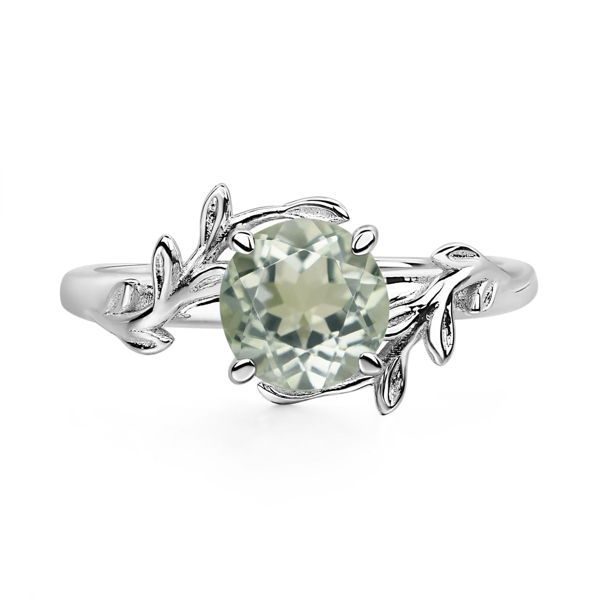 Aquamarine Ring 7MM Round 925 Sterling Silver Leaf Design Engagement Promise Ring for Women Birthday Christmas Valentine Day Jewelry Size 3-13