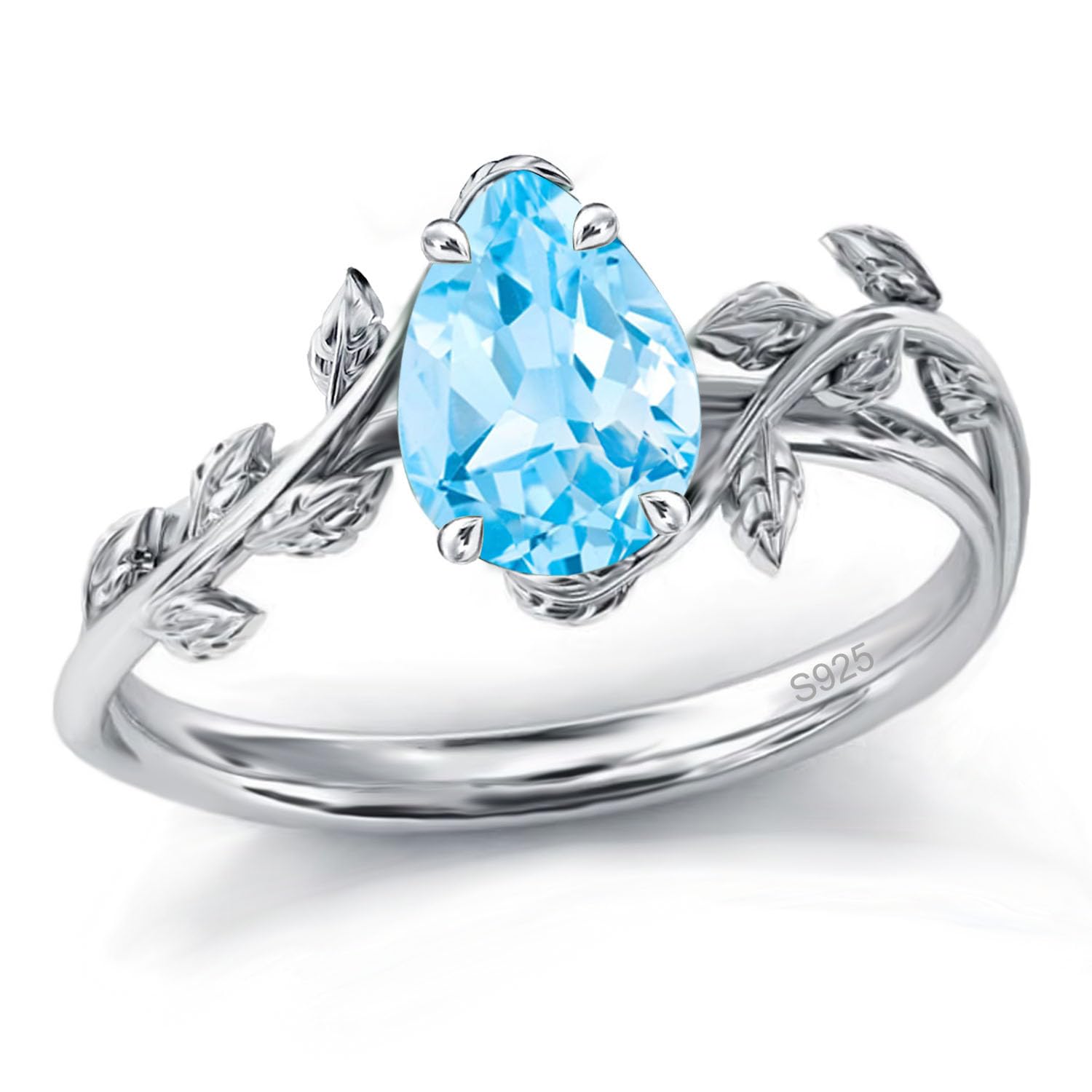 925 Sterling Silver Opal Leaf Promise Ring for Women