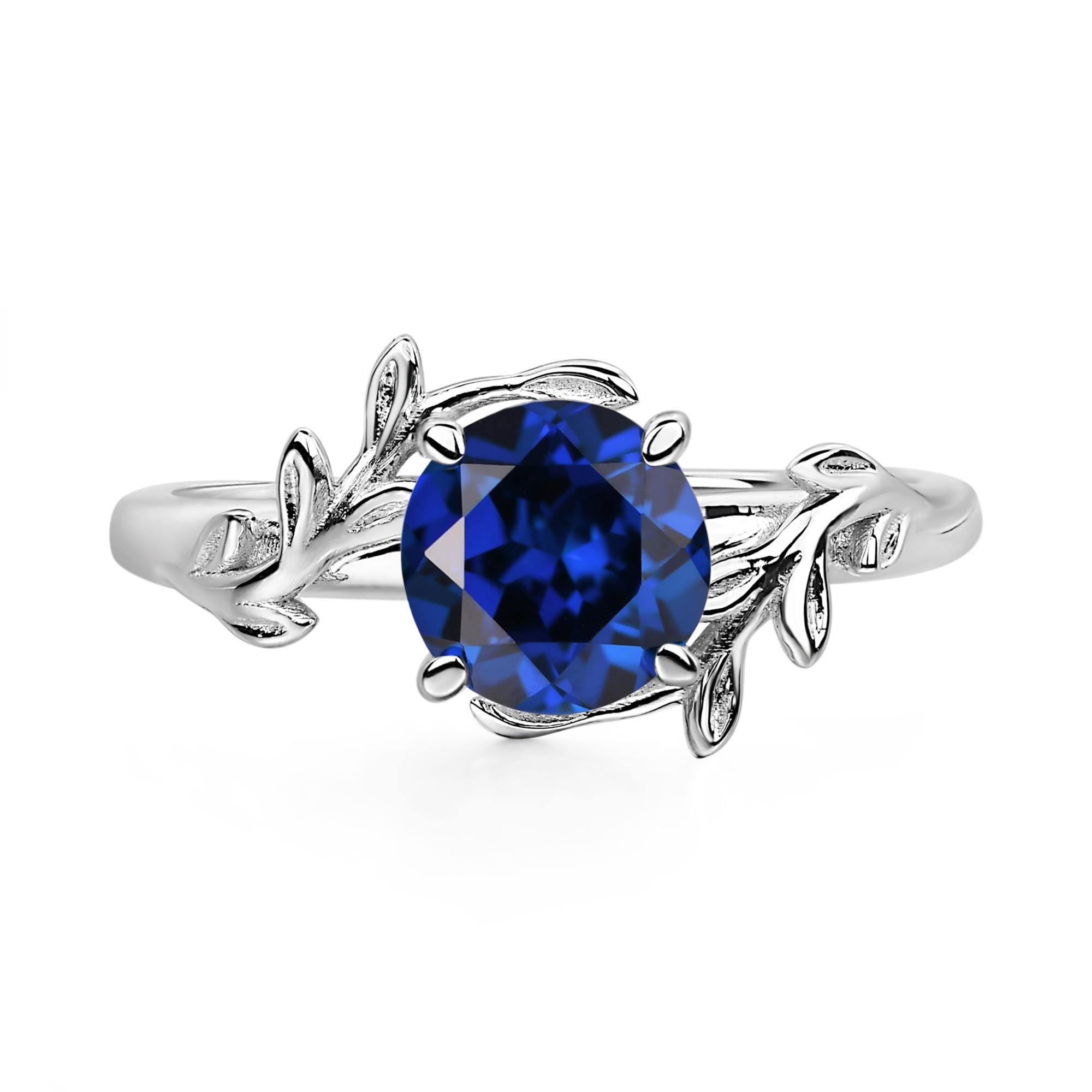 Aquamarine Ring 7MM Round 925 Sterling Silver Leaf Design Engagement Promise Ring for Women Birthday Christmas Valentine Day Jewelry Size 3-13