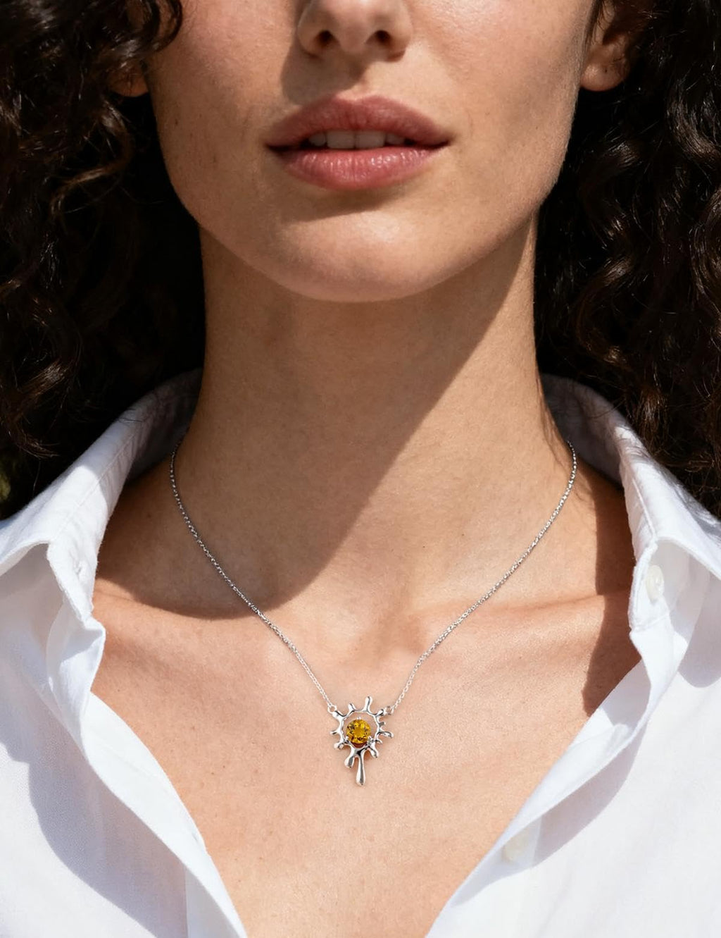 Topgemco Round Citrine Pendant Necklace – Sterling Silver November Birthstone Necklace for Women