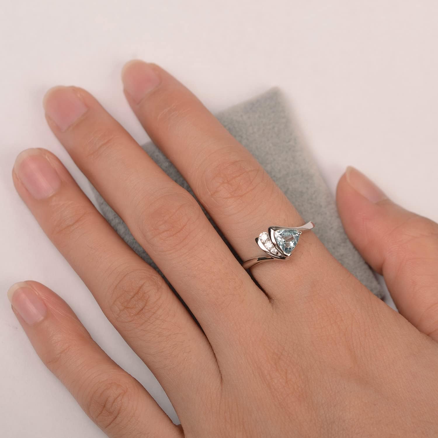Aquamarine 6MM Trillion Cut Birthstone Ring 925 Sterling Silver for Women Gemstone Engagement Jewelry Anniversary Wedding Promise Ring Size 3-13
