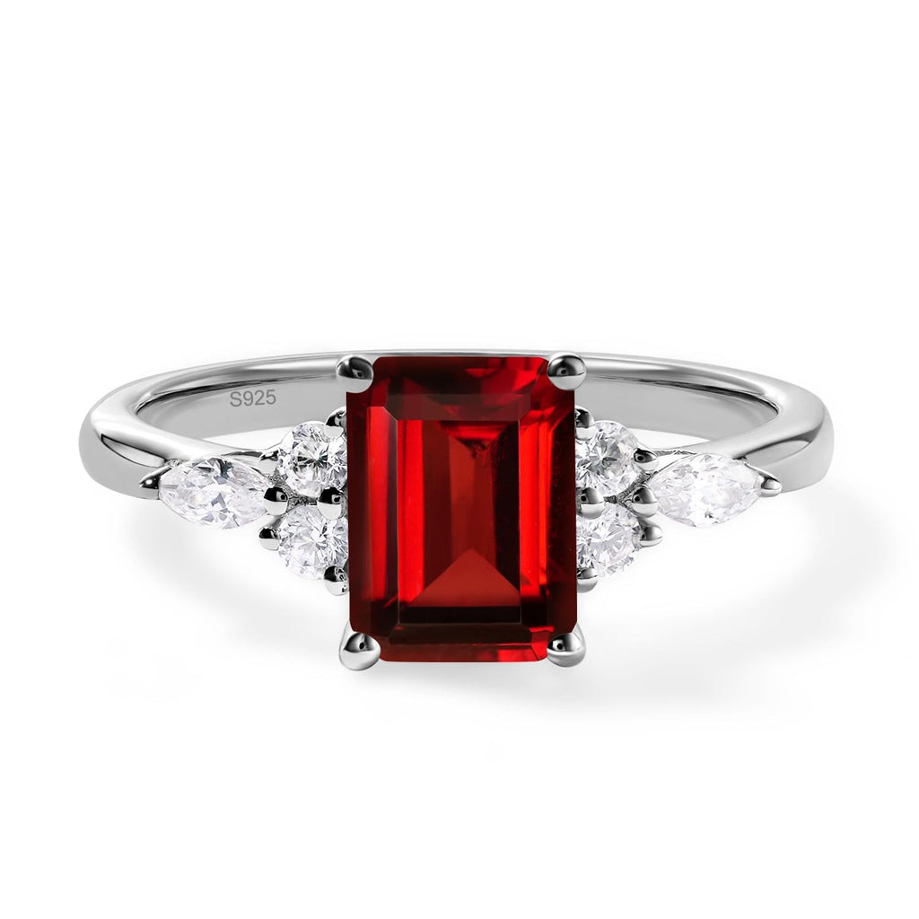 Garnet Engagement Ring for Women, 6x8mm Emerald Cut Baguette Shaped Blue December Birthstone Ring Size 3 to13, Sterling Silver Wedding Rings for Birthstone Anniversary Christmas