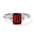Garnet Engagement Ring for Women, 6x8mm Emerald Cut Baguette Shaped Blue December Birthstone Ring Size 3 to13, Sterling Silver Wedding Rings for Birthstone Anniversary Christmas