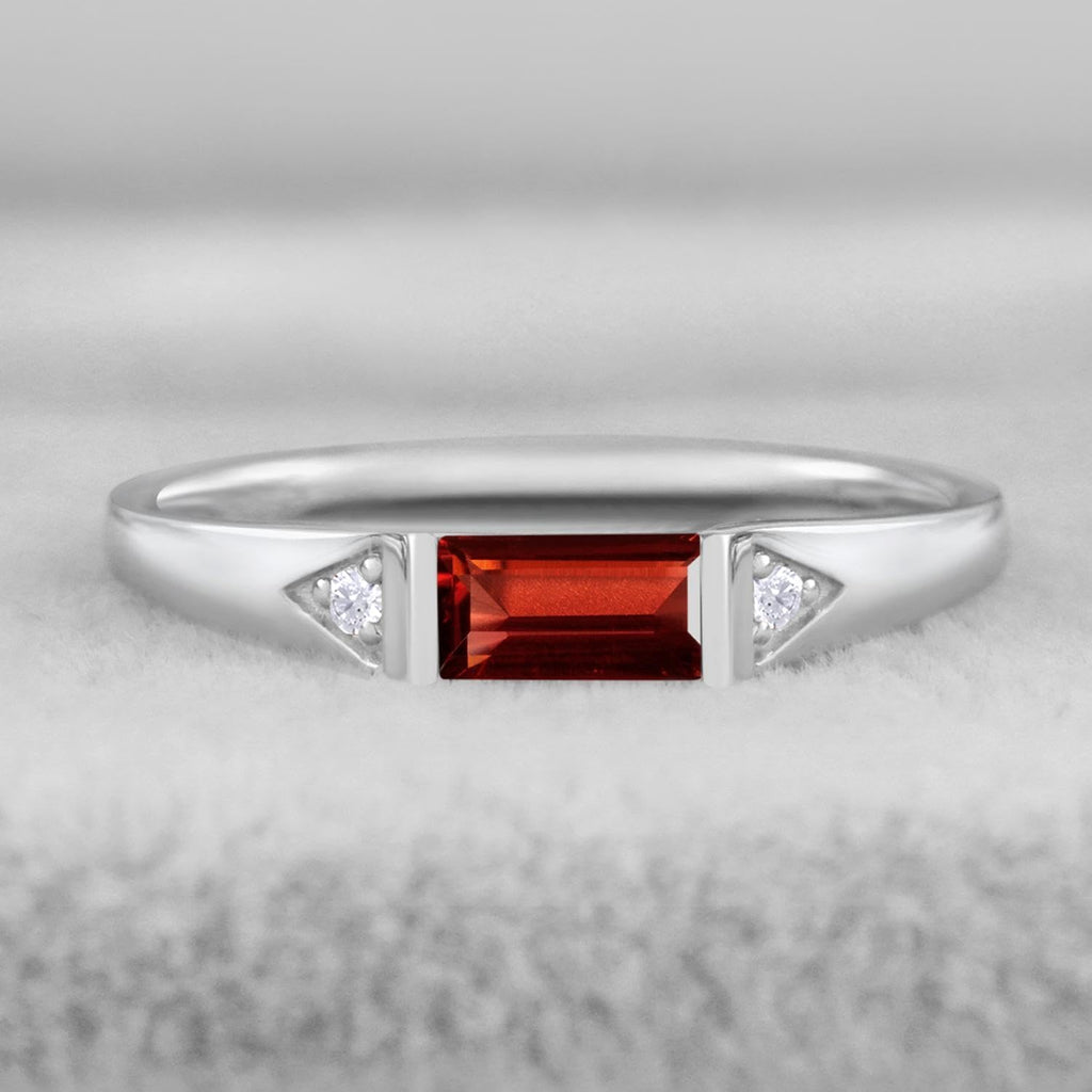 S925 Sterling Silver Baguette Cut East West Ring | Minimalist Wedding Promise Rings for Women, Horizontal 3X6 MM Gemstone, Stackable Band Size 3-13