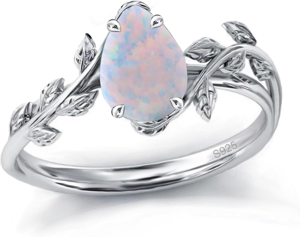 925 Sterling Silver Opal Leaf Promise Ring for Women