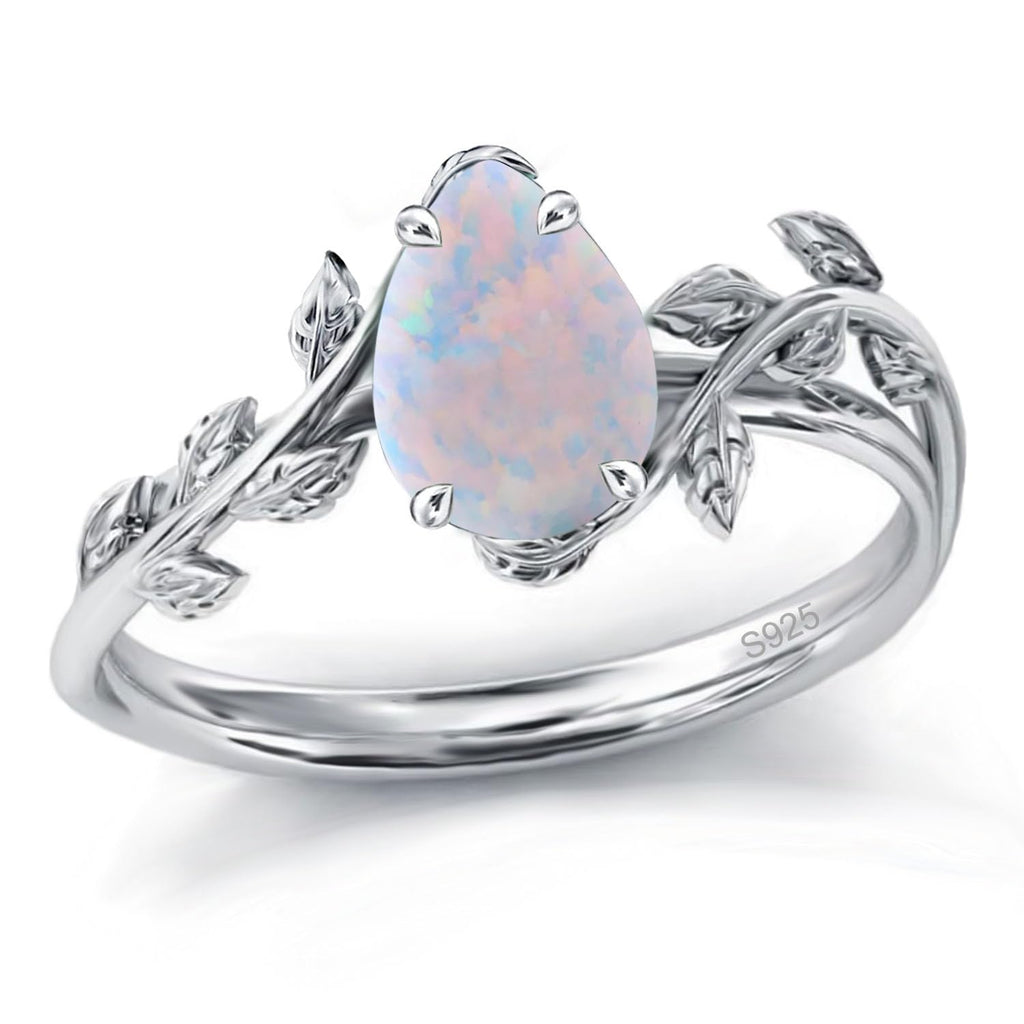 925 Sterling Silver Opal Leaf Promise Ring for Women