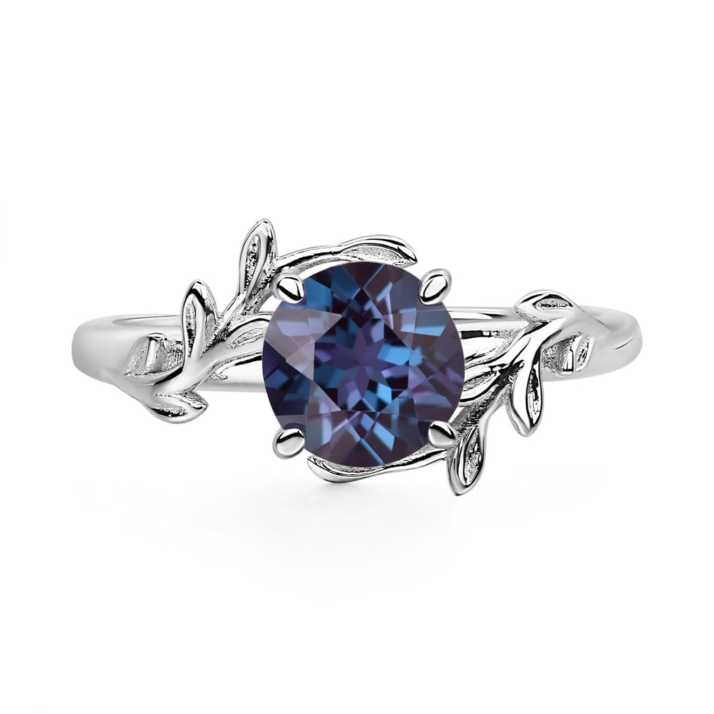 Aquamarine Ring 7MM Round 925 Sterling Silver Leaf Design Engagement Promise Ring for Women Birthday Christmas Valentine Day Jewelry Size 3-13