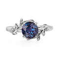 Aquamarine Ring 7MM Round 925 Sterling Silver Leaf Design Engagement Promise Ring for Women Birthday Christmas Valentine Day Jewelry Size 3-13