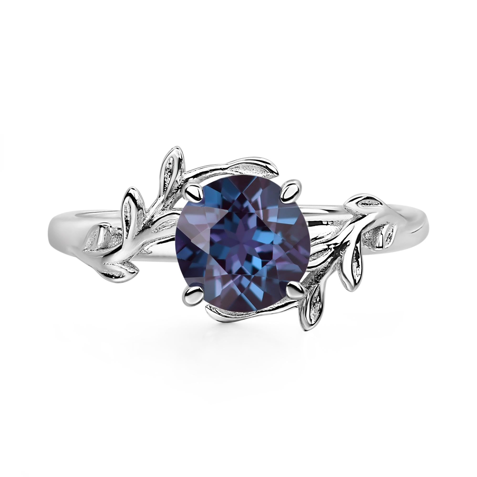 Aquamarine Ring 7MM Round 925 Sterling Silver Leaf Design Engagement Promise Ring for Women Birthday Christmas Valentine Day Jewelry Size 3-13
