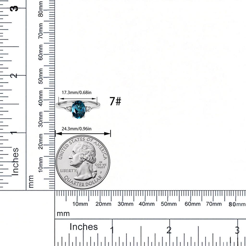 Topgemco Three-Stone London Blue Topaz Ring – Oval Cut Sterling Silver December Birthstone Engagement Ring