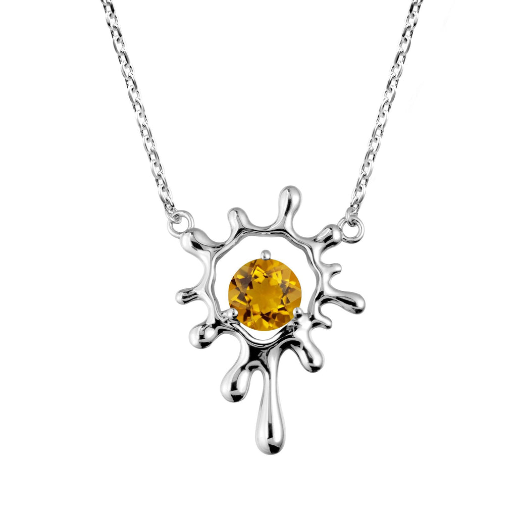 Topgemco Round Citrine Pendant Necklace – Sterling Silver November Birthstone Necklace for Women
