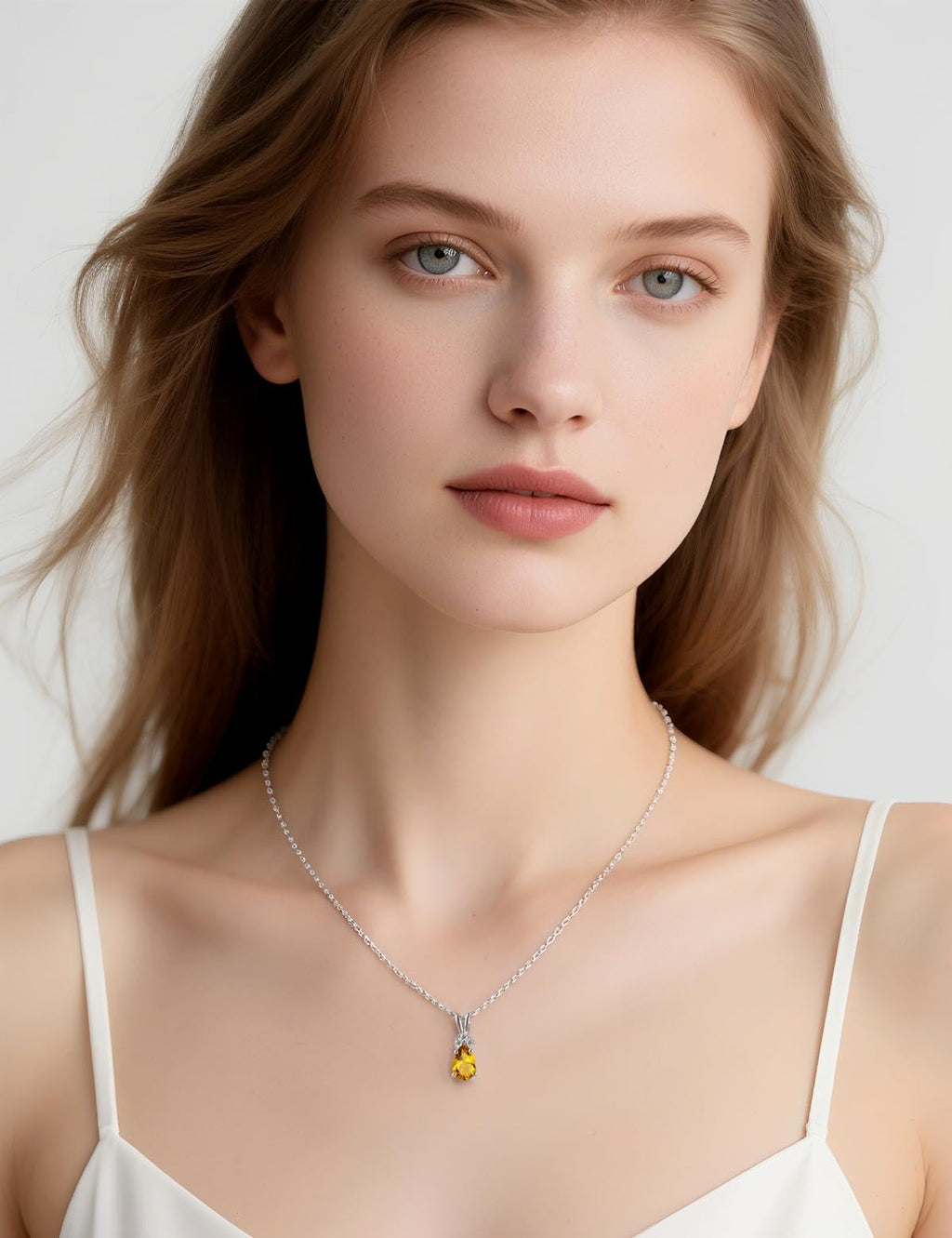 Topgemco Pear-Shaped Citrine Pendant Necklace – Sterling Silver November Birthstone Necklace for Women